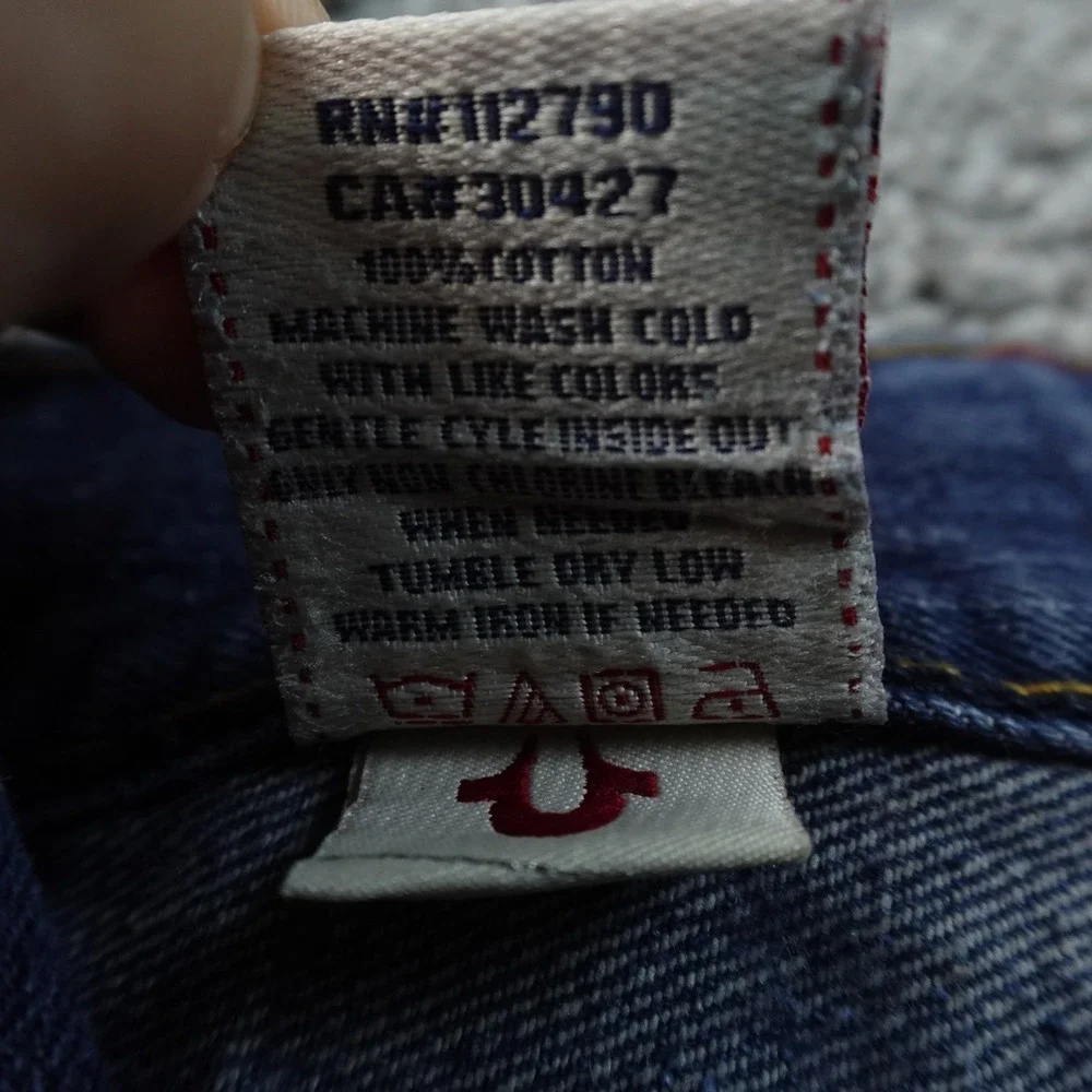 True Religion Jeans Mens 38X34 Dark Blue Denim Pants Geno Super‎ T Thick Stitch